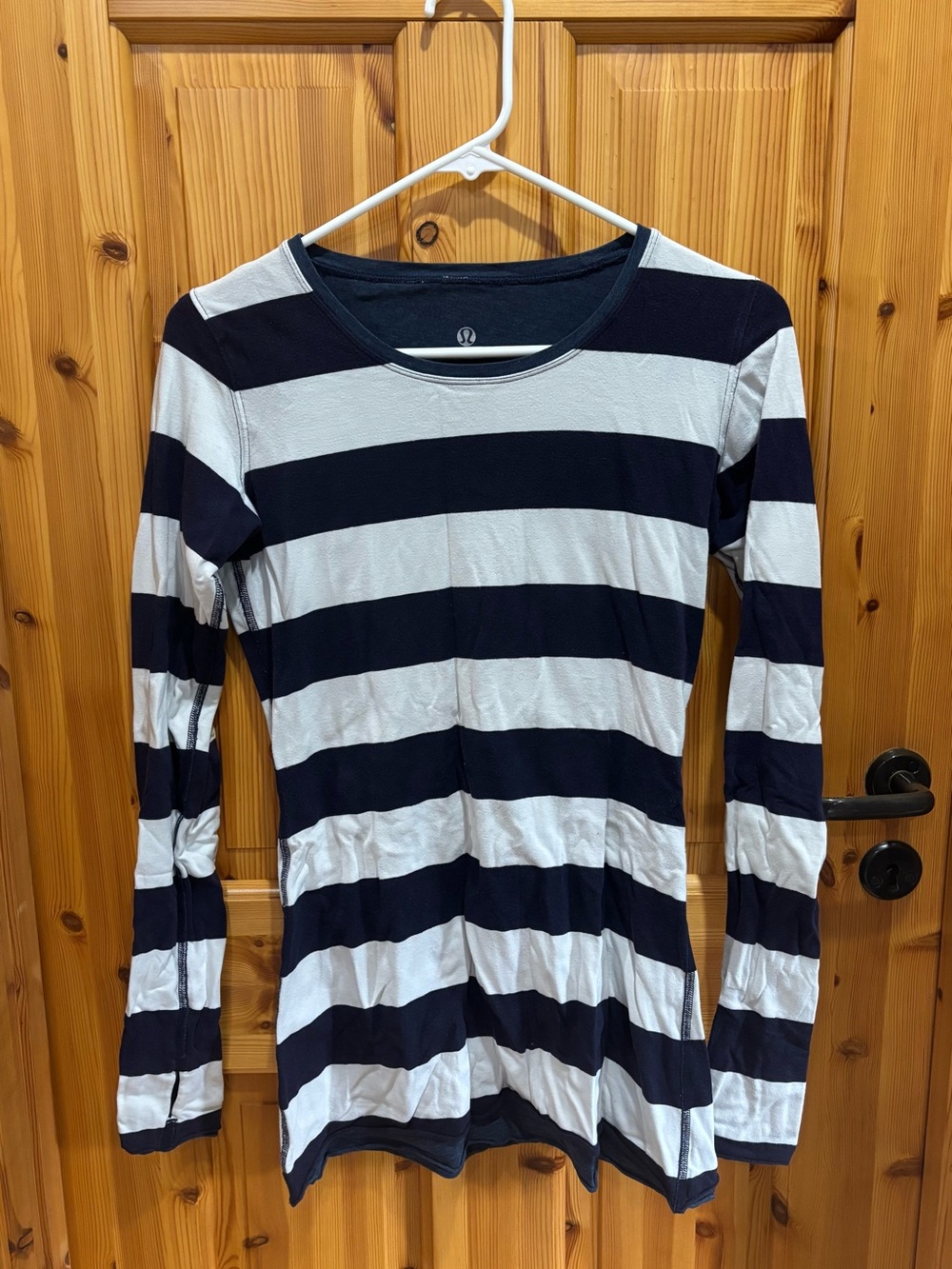 lululemon athletica Navy and White Striped Long-Sleeve Tee